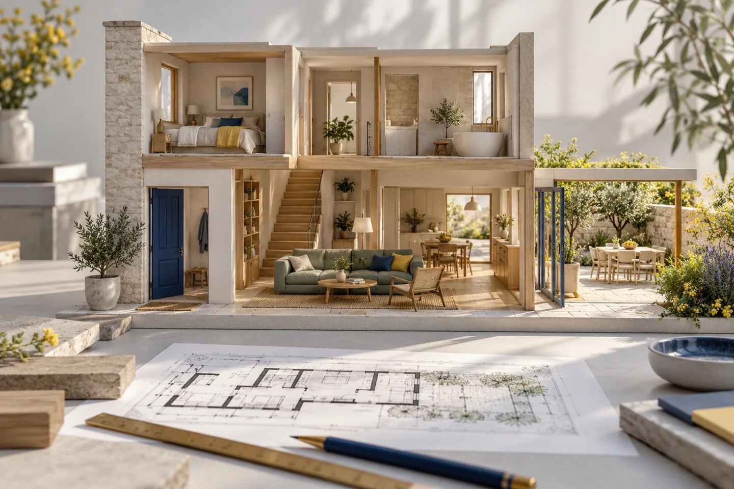 Conceptual cutaway home illustrating the relationship between a model and a still image