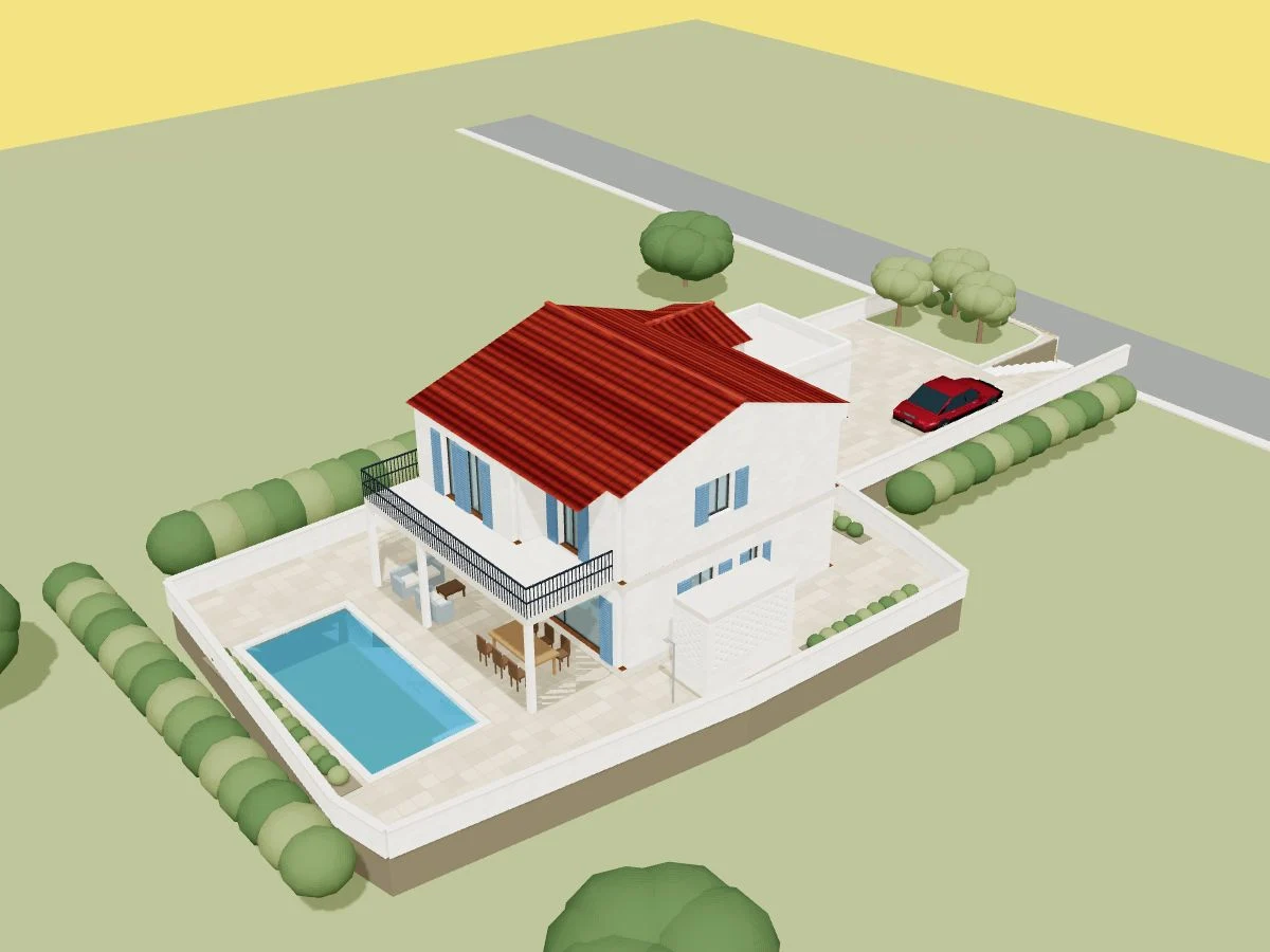 Exterior 3D view of the two-storey home